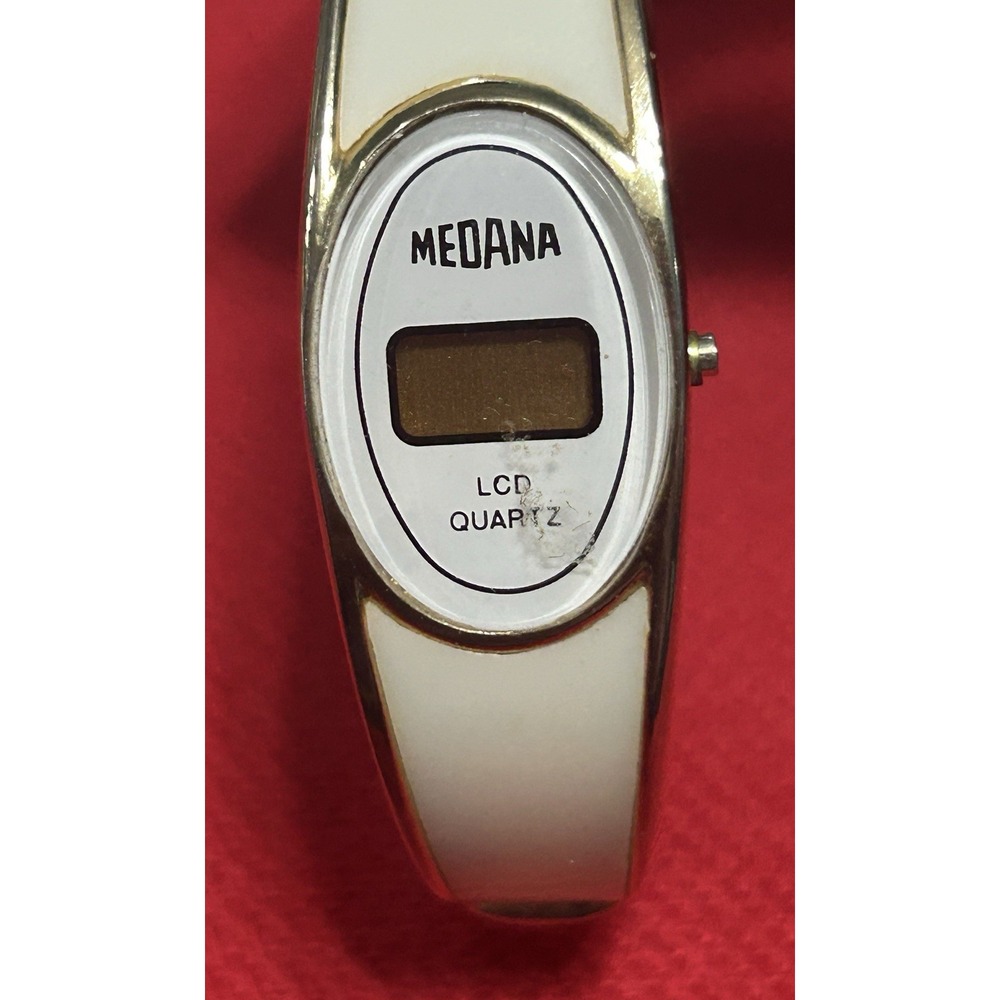 Vintage Medana Ladies Bangle LCD Digital Watch White Golden Not Tested